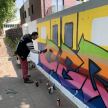 Graffiti ulica Szkolna ArtFestiwal Stargard 2023 w czasie prac 27 maja