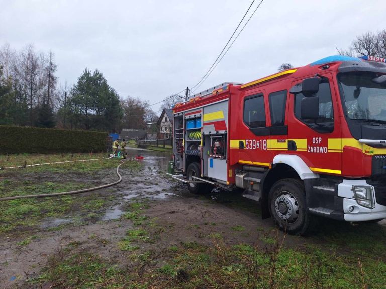 OSP Żarowo zalana droga w Lubowie